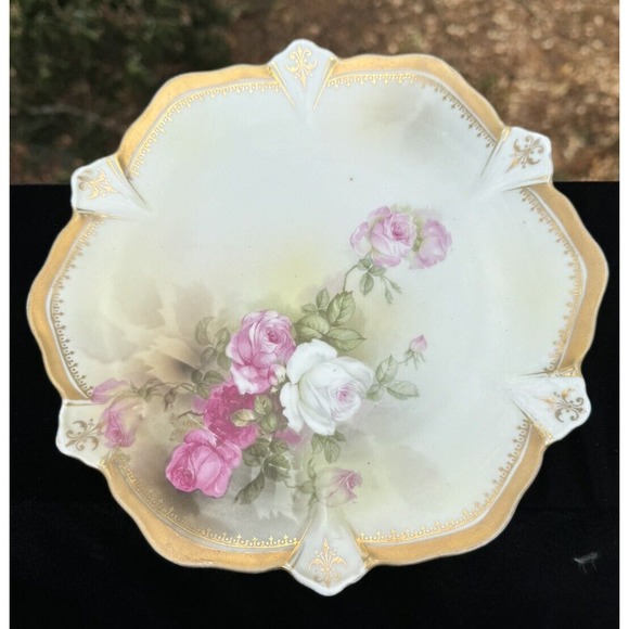 Gorgeous 1900s R. S. Prussia 6 Point Gilt Gold Trim Rose plate -O2